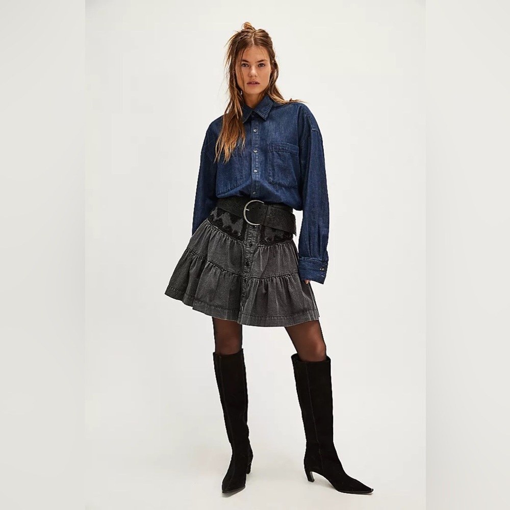 New Free People Washed Black August Embroidered Western Gothic Mini Skirt sz 8